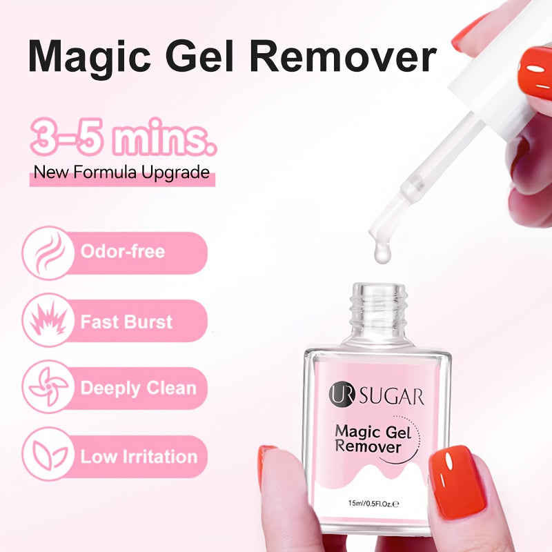 UR SUGAR Magic Gel Nail Polish Remover - 15ml Fast-Acting Soak-Off Formula, Gentle & Non-Damaging, Cracked Effect for Quick & Easy Nail Cleaner, Safe for Natural Nails, Formaldehyde-Free, Nail Care, Easy Application, Soakoff