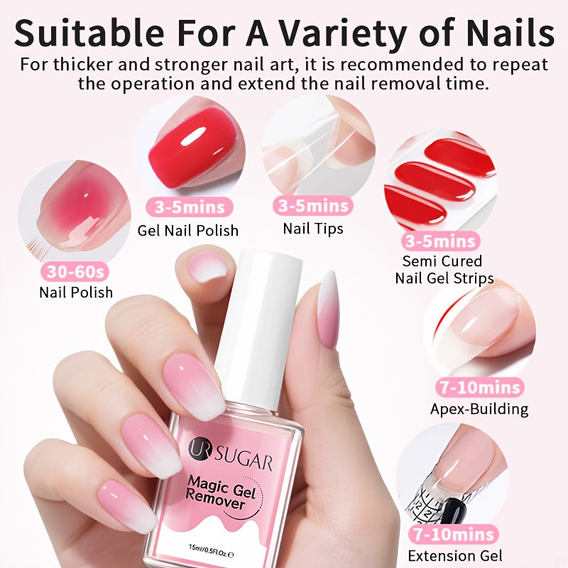 UR SUGAR Magic Gel Nail Polish Remover - 15ml Fast-Acting Soak-Off Formula, Gentle & Non-Damaging, Cracked Effect for Quick & Easy Nail Cleaner, Safe for Natural Nails, Formaldehyde-Free, Nail Care, Easy Application, Soakoff