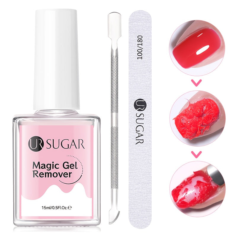 UR SUGAR Magic Gel Nail Polish Remover - 15ml Fast-Acting Soak-Off Formula, Gentle & Non-Damaging, Cracked Effect for Quick & Easy Nail Cleaner, Safe for Natural Nails, Formaldehyde-Free, Nail Care, Easy Application, Soakoff