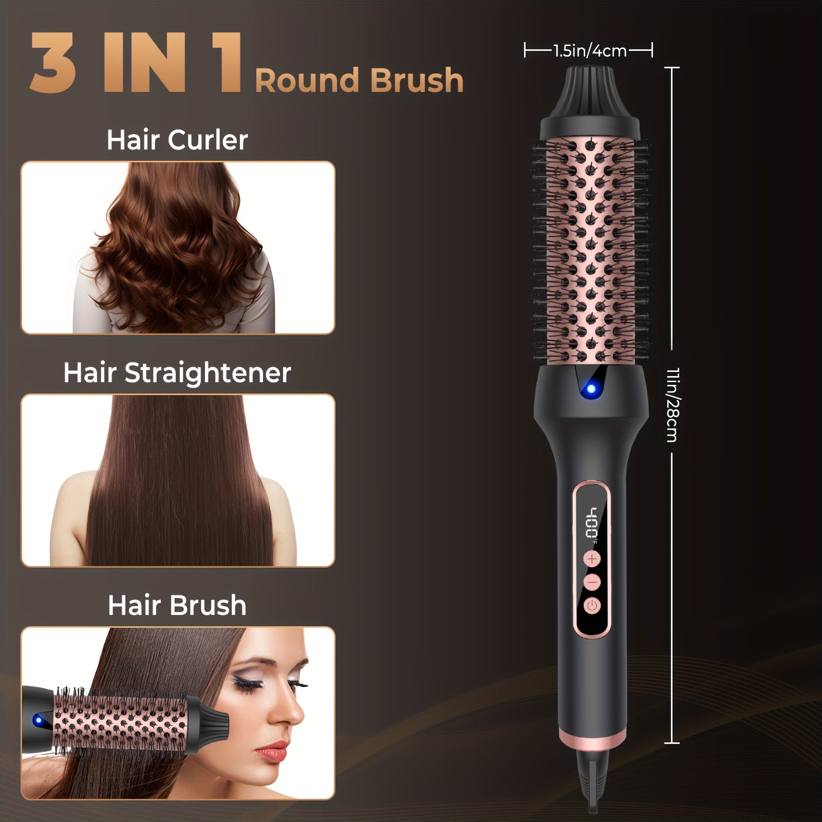 Ceramic Heated Curling Brush – Fast Styling for Dry Hair 3 in 1