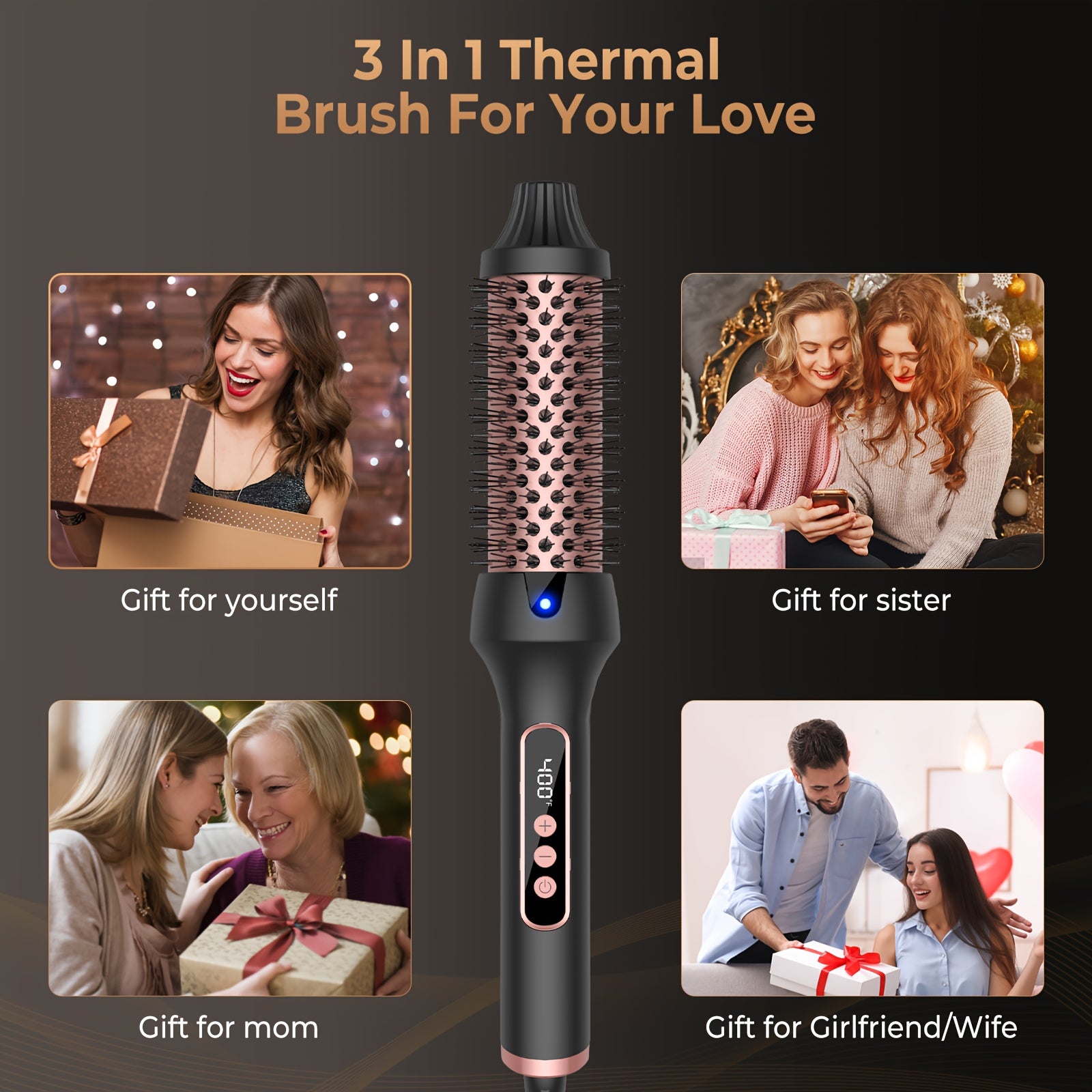 Ceramic Heated Curling Brush – Fast Styling for Dry Hair 3 in 1