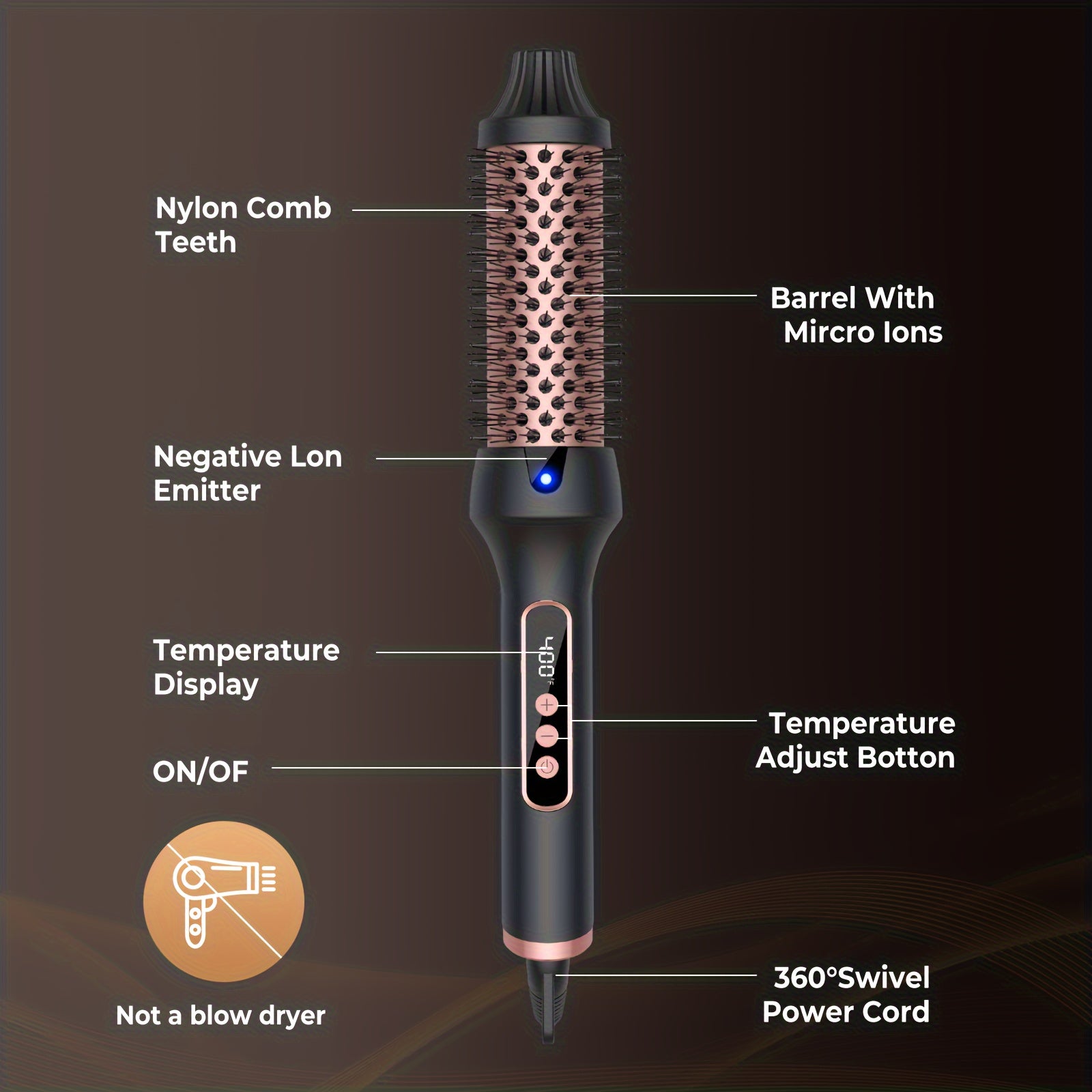 Ceramic Heated Curling Brush – Fast Styling for Dry Hair 3 in 1
