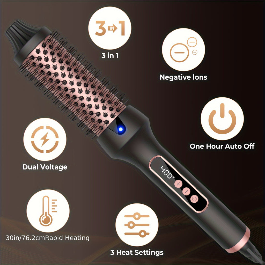 Ceramic Heated Curling Brush – Fast Styling for Dry Hair 3 in 1